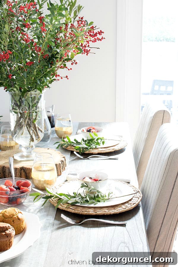 Festive Christmas Brunch Table Decor Ideas 5 A simple holiday brunch tablesetting with boxwood branches for greenery
