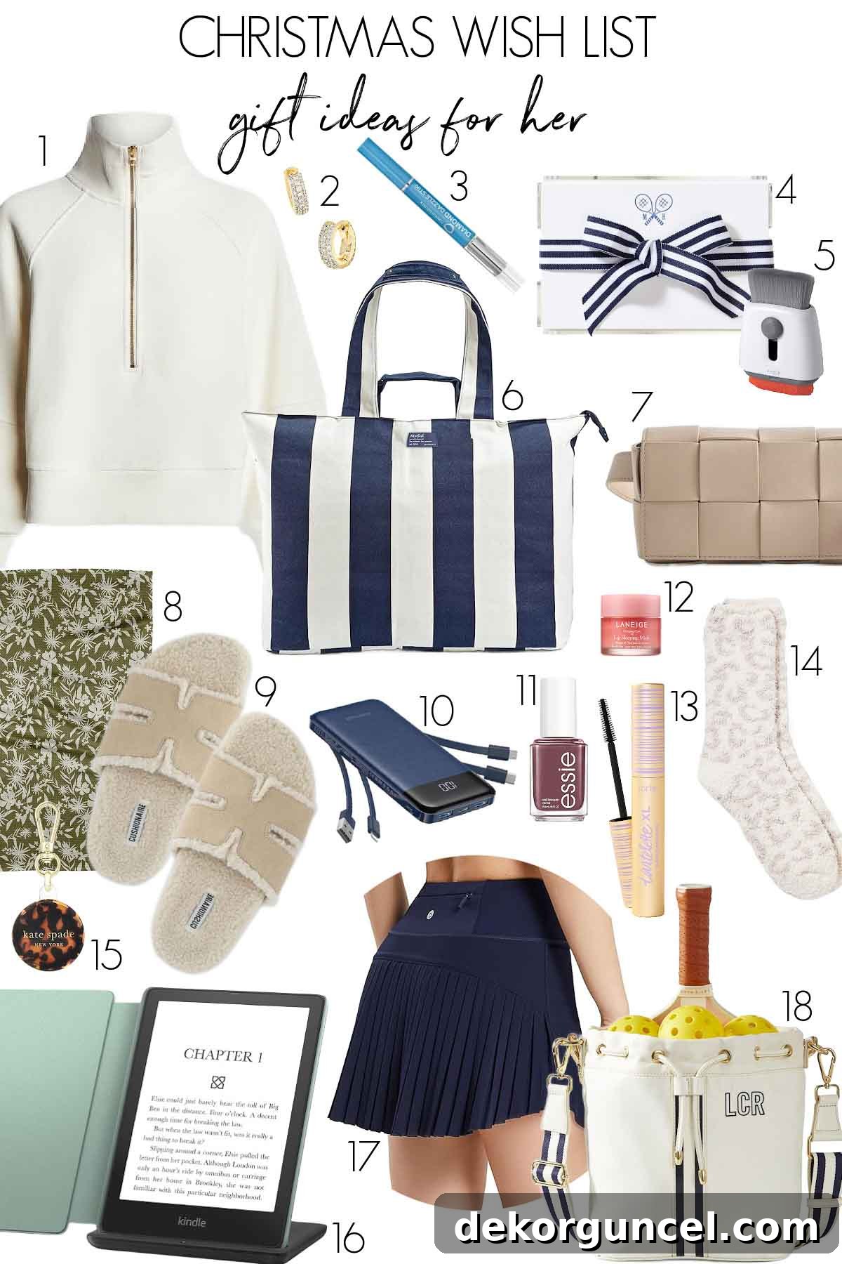 A curated collage of best Christmas gift ideas for her, including fashion, beauty, tech, and lifestyle items.