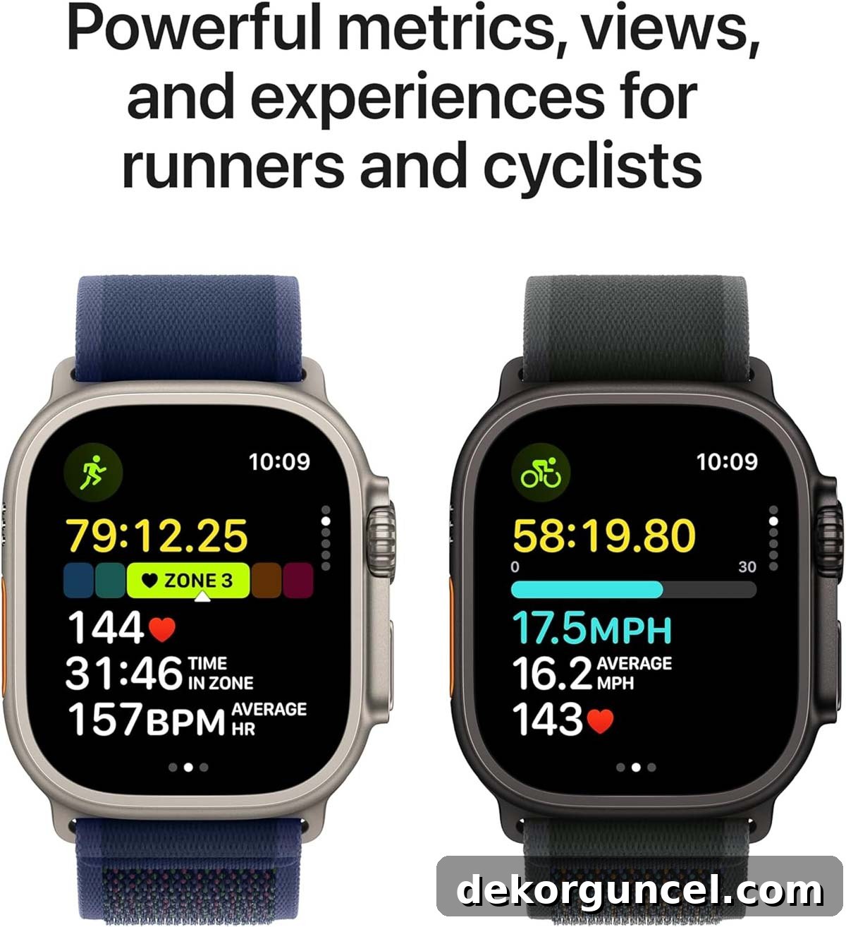 Apple Watch Ultra 2 showcasing its new cycling and running features on a large, vibrant display.