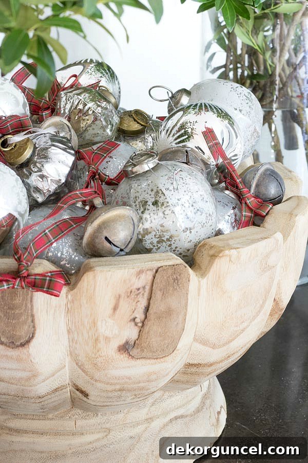 A bowl full of ornaments and jingle bells - simple Christmas decor