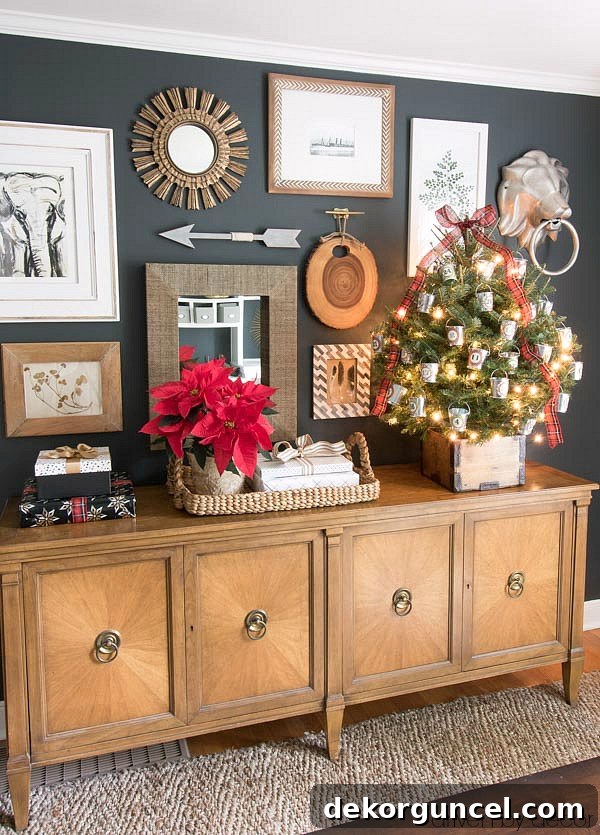 Christmas home tour - our office decorated for the holidays with a Christmas advent tree