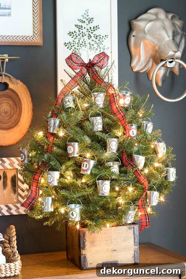 Christmas home tour - our Christmas advent tree with treats in mini galvanized buckets