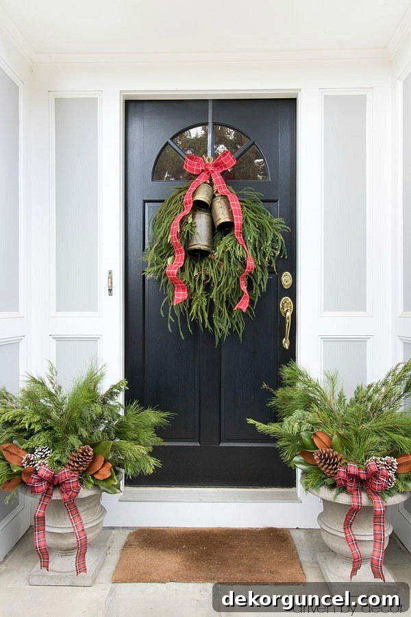 Christmas home tour - simple front porch greenery to decorate for Christmas