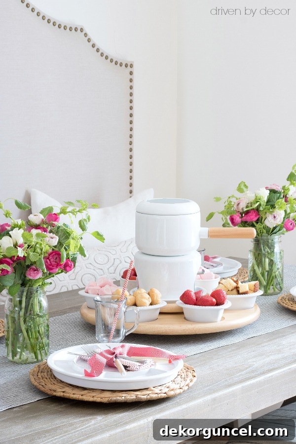 A chocolate fondue feast for Valentine's Day - such a cute idea!