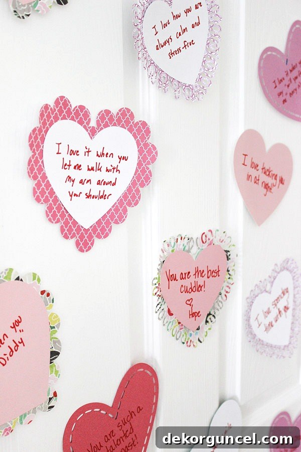 Adorable! Paper Valentine's Day hearts from mom and dad with all of the reasons your kiddo is so special!