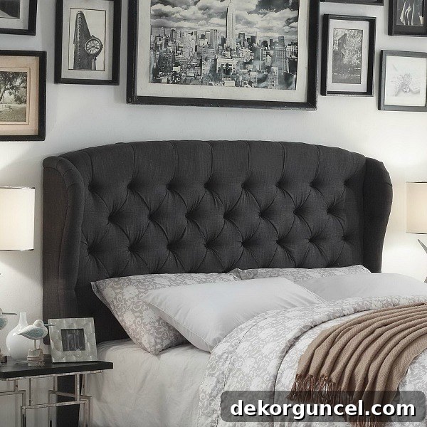 Gorgeous tufted wingback headboard at a great price! Lots of other inexpensive headboard options in this post too!