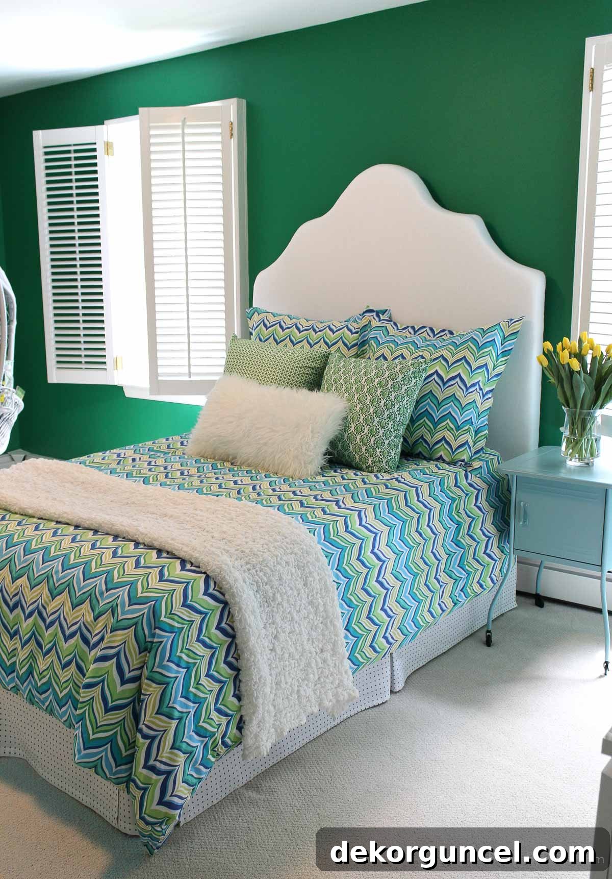 Finished DIY upholstered headboard in tween bedroom