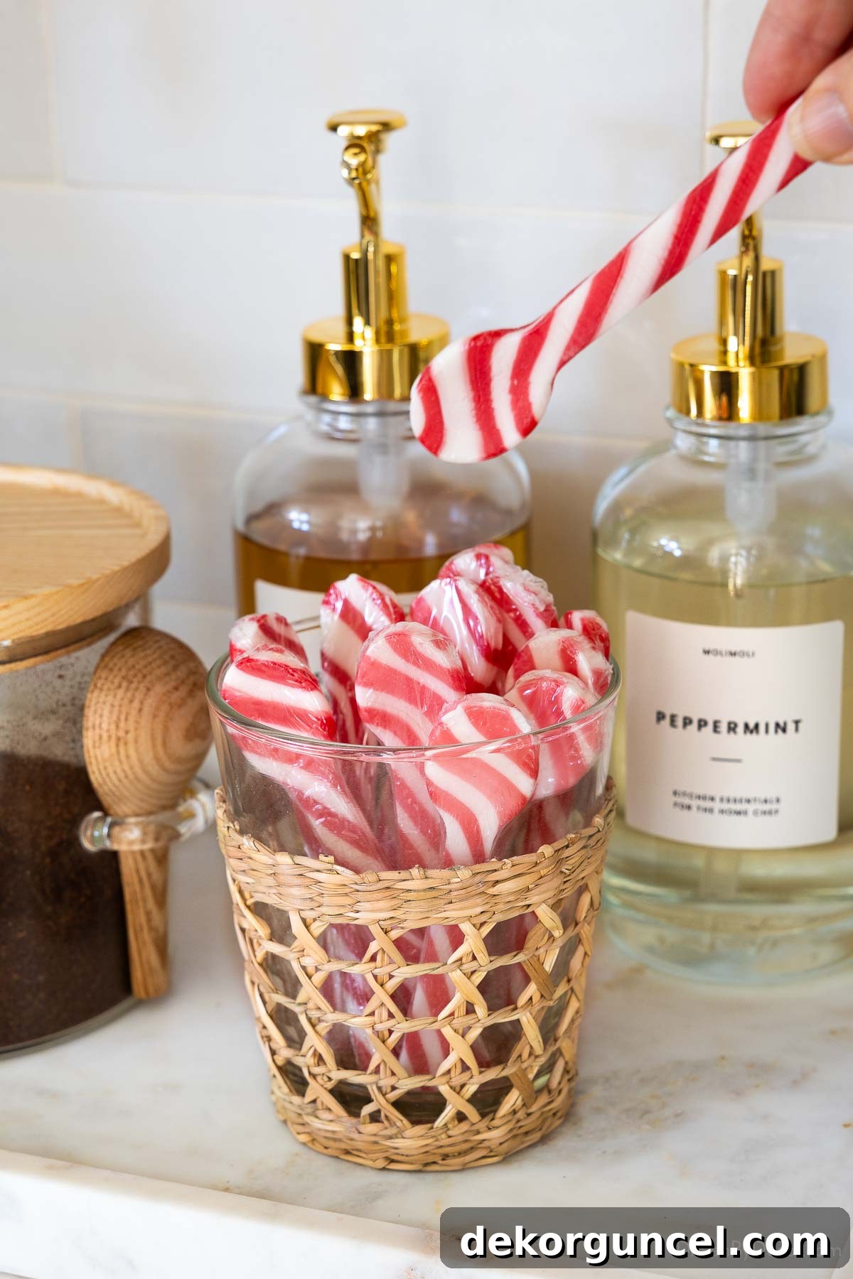 Candy cane spoons on Christmas coffee bar
