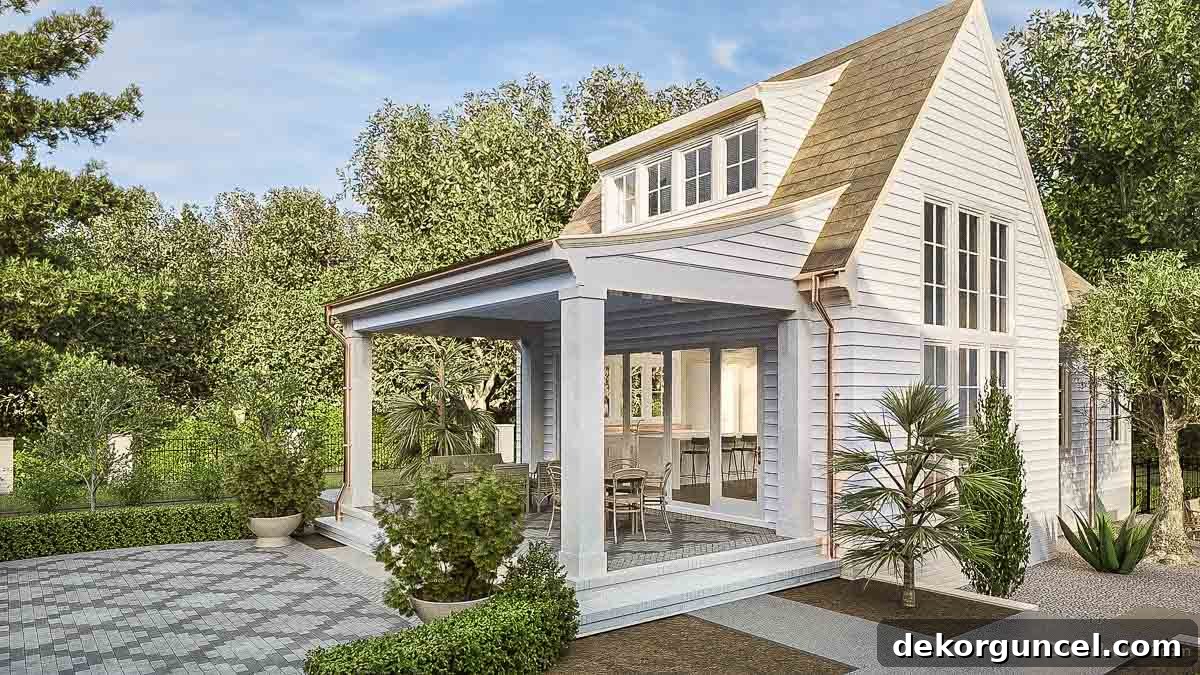 Architectural rendering of our stylish modern Tudor guest house, complementing the main residence's design