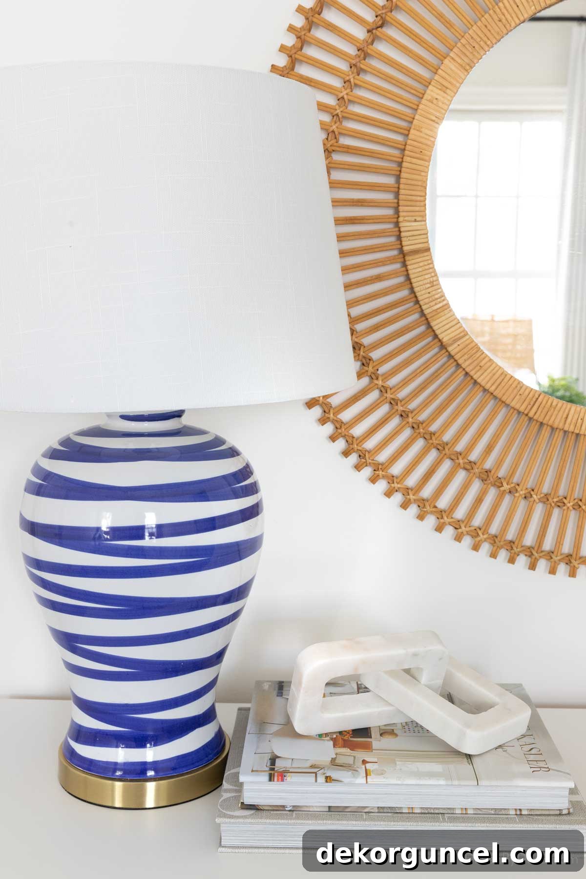 Small Budget, Big Impact: 50 Home Updates Under $50 11 Blue brushstroke lamp on dresser